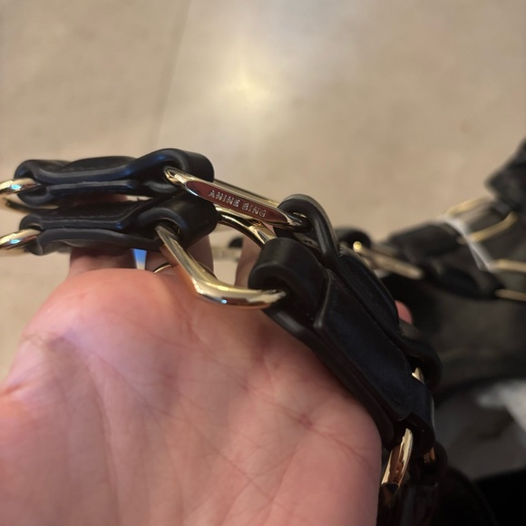 NWT Anine Bing Kate Tote Bag Nappa Leather Black Chain Monogram Logo Purse Gold - Picture 8 of 10